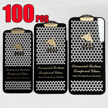 100шт Алмазное Закаленное Стекло С Полным Клеевым Покрытием Защитная Пленка Для Экрана Для iPhone 15 Pro Max 14 Plus 13 Mini 12 11 XS XR X