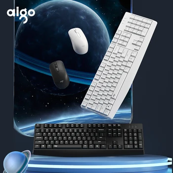 Комбинированная Беспроводная клавиатура и Мышь Aigo 2.4 G USB Бесшумная Клавиатура и Мышь Полноразмерный Тонкий Набор Клавиатуры и мыши Для Windows Mac