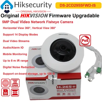 IP-камера Hikvision DS-2CD2955FWD-IS 5-Мегапиксельная Оригинальная Мини-камера Fisheye Cam с аудио-сигнализацией и двумя видеопотоками