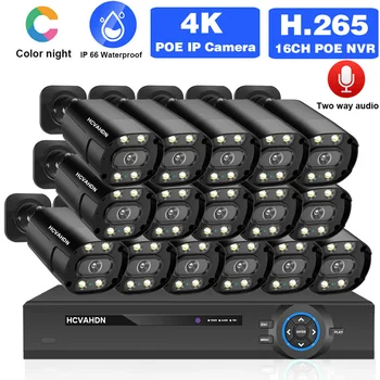 Система видеонаблюдения 4K POE NVR 16-Канальный Комплект камер видеонаблюдения Цветного Ночного Видения POE Комплект Системы видеонаблюдения 16-Канальный Комплект NVR