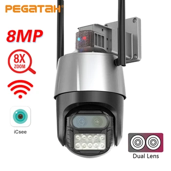 8-Мегапиксельная IP-камера 4K WiFi с двойным объективом 2,8 мм-8 мм, 8-кратным зумом, наружная камера видеонаблюдения CCTV с противоугонной сиреной