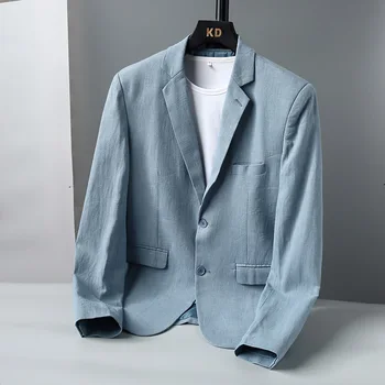 Мужской пиджак Корейская версия молодежного приталенного костюма 2023 Конопляного однотонного повседневного модного костюма Single West Small