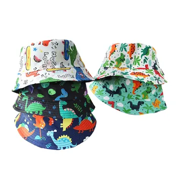 Летняя Детская пляжная шляпа с короткими полями для защиты от солнца с принтом динозавра для маленьких мальчиков и девочек