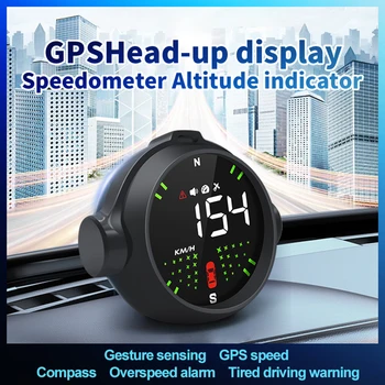 Универсальный автомобильный головной дисплей с функцией распознавания жестов, цифровой HUD, GPS-спидометр, напоминание о тревоге, подключи и играй, крупный шрифт для всего автомобиля