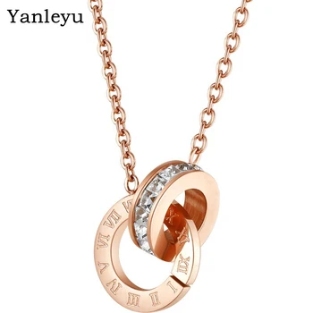 Yanleyu Ожерелье из титановой стали для женщин, модное ожерелье с двойным кольцом в корейском стиле с римскими цифрами, ожерелье-цепочка для ключиц, подарок