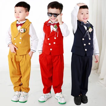Весенне-осенний жилет для мальчиков, костюм для выступления ведущего детской вечеринки, детский жилет, брюки, комплект одежды из 2 предметов