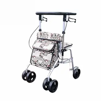 Четырехколесные роликовые ходунки для пожилых людей с сиденьем и тормозом, легкая складная инвалидная коляска для пожилых людей, Переносная коляска для пожилых людей
