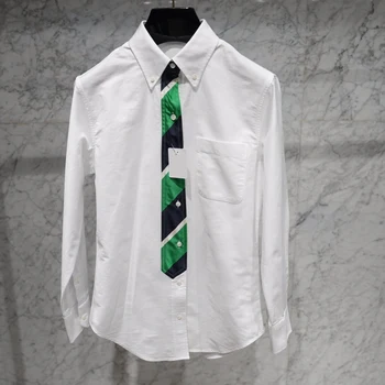 Белые блузки TB THOM с галстуком Летние Однотонные рубашки JK из чистого хлопка в Корейском стиле Повседневные Женские топы Опрятные рубашки