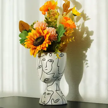 Скандинавский домашний декор, керамическая ваза с абстрактным лицом, Уникальное современное искусство, украшение дома, Украшение гостиной, Домашний декор, Горшок для растений