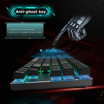 Игровая клавиатура с 87 клавишами, эргономичный дизайн, проводная клавиатура с магнитным кольцом для защиты от помех, USB-клавиатура для зарядки компьютера