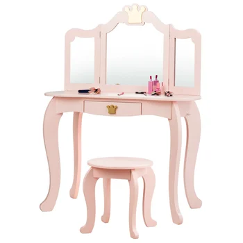 Туалетный столик, набор стульев и трехстворчатое зеркало, Розовый, Туалетный столик, Легкая роскошь, Современная простота, Комоды для спальни