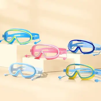 Силиконовые детские очки для плавания Новые с затычками для ушей HD Водонепроницаемые очки для плавания ПВХ Очки для плавания в большой оправе Детские