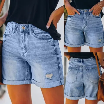 2023 Летние джинсовые шорты больших размеров В стиле Инди, женские повседневные свободные эластичные короткие джинсы с высокой талией, широкие штанины, Уличная одежда