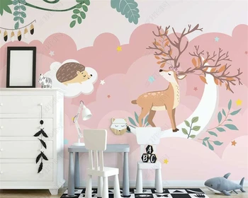 beibehang Индивидуальные новые обои ручной росписи с изображением простого лесного пятнистого оленя для детской комнаты с телевизором на заднем плане