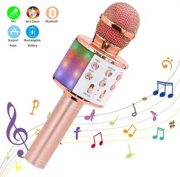 Беспроводной микрофон для караоке, портативная колонка Bluetooth, домашний KTV-плеер со светодиодной функцией записи танцев, детская