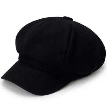 Осенне-зимние кепки газетчика, мужские и женские Теплые Шерстяные Однотонные Восьмиугольные шляпы для мужчин, шляпы детективов, ретро-шапочки, Плоские кепки, вводная часть