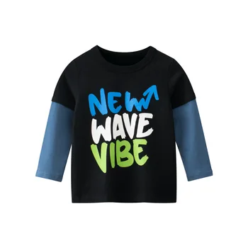 2023 Осенняя новая футболка с буквенным принтом для мальчиков и девочек, модные хлопковые топы из двух предметов, детская одежда, футболки с длинными рукавами для детей