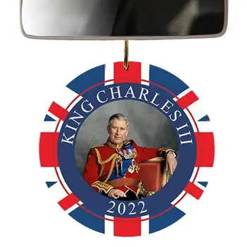 Мемориальный подвесной орнамент, Флаг Чарльза III Юнион Джек, подвески для зеркала заднего вида автомобиля, Британские украшения для домашнего декора, Задняя часть автомобиля