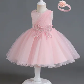 Новое детское платье со стразами на первый день рождения, Европейско-американское детское представление, праздничный костюм Валентина из пушистой сетки