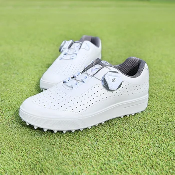 PGM Маленькие размеры 31 32, выдалбливают детские туфли для гольфа с быстрым шнурованием Без шипов, дышащий верх, Нескользящая кожаная повседневная спортивная обувь