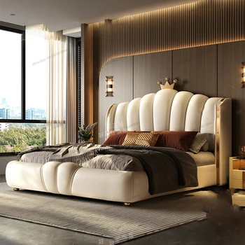 Высококачественная современная светлая роскошная мягкая сумка для главной спальни, двуспальная кровать crown, новая свадебная кровать в кремовом стиле