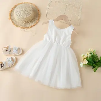 Белая одежда без рукавов для маленьких девочек, летнее платье принцессы на день рождения для детей 4-7 лет