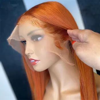 Светло-оранжевый парик из синтетических волос на кружеве, предварительно выщипанный прямой из высококачественного термостойкого волокна Для ежедневного использования женщинами в костюмах для косплея