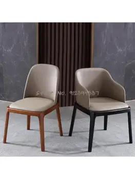 Обеденный стул из массива дерева в скандинавском стиле, повседневный простой дизайн, мягкая кожаная сумка, кофейня, ресторан, отель, домашний стул для взрослых со спинкой