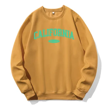 Мужская рубашка с капюшоном с буквенным принтом на Западном побережье Калифорнии с круглым вырезом, Свободная базовая толстовка, повседневный модный пуловер, Удобная флисовая толстовка с капюшоном