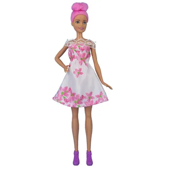 Модная Кукольная Одежда Розовое Цветочное Белое Кружевное Платье Для Куклы Барби Наряды Вечерние Платья Платье Для Кукол 1: 6 Аксессуары Для Кукольного Домика