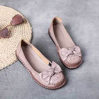 Новые осенние женские Лоферы ручной работы с тесьмой и бабочкой, Мокасины, Высококачественная женская обувь, женские оксфордские туфли в стиле ретро