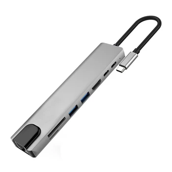 Адаптер USB C Hub Type C от 3,0 до 4K с RJ45 Ethernet, устройство чтения карт SD/TF для портативных ПК, компьютерный концентратор