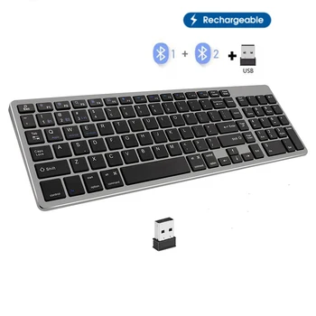 Беспроводная клавиатура с несколькими устройствами, перезаряжаемая беспроводная клавиатура Bluetooth, совместимая с Windows 7/8/10 / ноутбуком / планшетом / MacBook PC