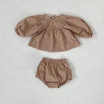 Комплект для новорожденных девочек, клетчатая блузка, шорты из полипропилена, комплекты для детей