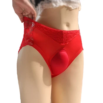 Трусики для кроссдрессинга с верблюжьим носком, мужские кружевные прозрачные стринги с Т-образным вырезом, прозрачное нижнее белье с искусственной вагиной