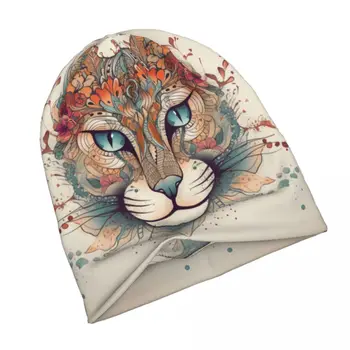 Тонкая шапочка с изображением кошки, цветочная мандала, сумасшедшая вязаная шапка Four Seasons, повседневные шапочки