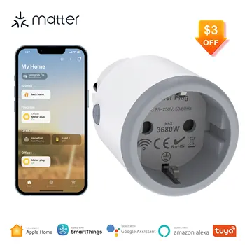 Matter Smart Plug Apple Homekit WiFi Розетка Сетевой адаптер с поддержкой учета электроэнергии Alexa Siri Привет, Google Приложения Tuya