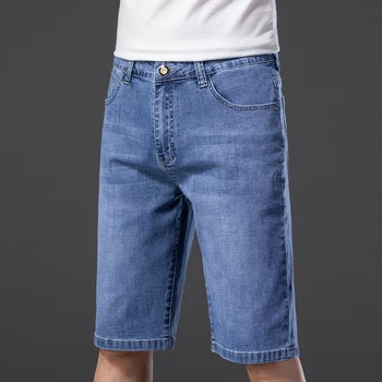 Мужские джинсовые шорты больших размеров 42, 44, 46, Новый Летний Классический стиль Regular Fit, повседневные хлопковые светло-голубые короткие джинсы мужского бренда