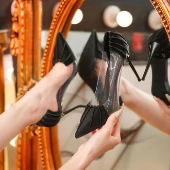 2023 г. Новая осенняя женская обувь в европейском и американском стиле с заостренной строчкой, прозрачные женские туфли-лодочки из ПВХ на высоком каблуке с низким вырезом