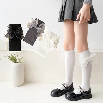 Носки для девочек Студенческие носки с бабочкой Весна Осень Детские носки до колен из мягкого хлопка с длинными носками Детская одежда