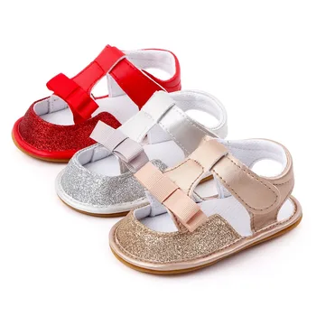 Сандалии для маленьких девочек Летние кроссовки для новорожденных Обувь для малышей с блестящим бантом First Walker Повседневное праздничное платье Обувь принцессы
