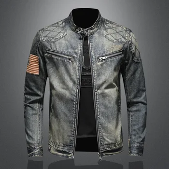 2023Vintage модная универсальная джинсовая куртка, трендовый красивый повседневный новый мужской джинсовый топ со стоячим воротником на молнии