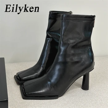 Eilyken, Осенние уютные ботильоны из мягкой искусственной кожи, женские элегантные туфли на шпильке с квадратным носком, модные женские вечерние туфли на молнии, современная обувь
