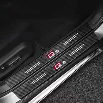 Наклейки из углеродного волокна на пороги автомобиля, защищающие от царапин задний бампер для Audi Q3 с логотипом, автомобильные аксессуары