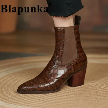 Blapunka/ Женские Ковбойские Сапоги Из Натуральной Кожи, Дизайнерские Ботинки 