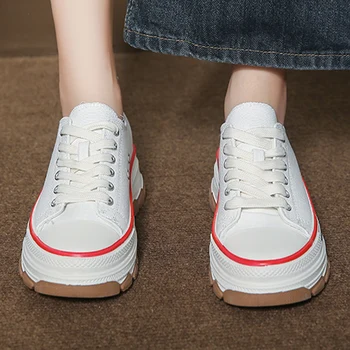 Осенняя мода 2023 года, Новые Джинсовые спортивные туфли на плоской подошве, Женские кроссовки на платформе, женская обувь с круглым носком, повседневная Комфортная женская обувь для прогулок