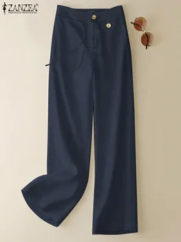ZANZEA, женские летние брюки, винтажные однотонные свободные брюки, женские панталоны с высокой талией и широкими штанинами, повседневные рабочие брюки Palazzo Oversize.
