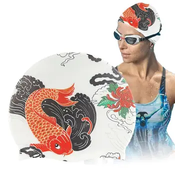 Силиконовые шапочки для плавания Эластичные шапочки для бассейна Силиконовые шапочки для душа Унисекс водонепроницаемые шапочки для плавания в китайском стиле с принтом