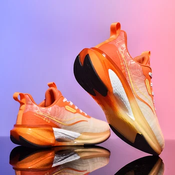 Новый тренд 2023 года, мужская обувь для бега, дышащие женские кроссовки на шнуровке, Оранжево-синяя популярная спортивная обувь унисекс