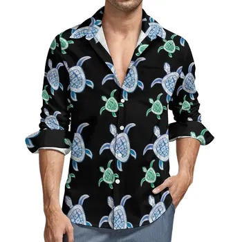 Повседневные рубашки с гавайскими черепахами, мужская рубашка с милыми животными, свободные блузки Y2K с длинным рукавом, осенняя одежда на заказ 3XL 4XL